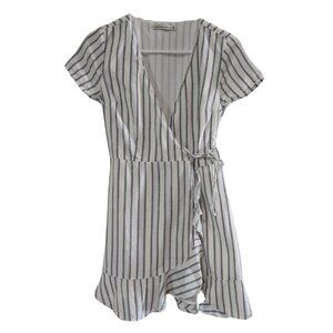Abercrombie & Fitch Women's Wrap Dress XS Short Sleeve White Gray Blue Stripe